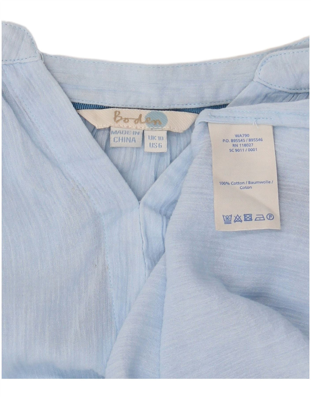 Женская блузка оверсайз с длинными рукавами BODEN, размер UK 10, маленький синий хлопок