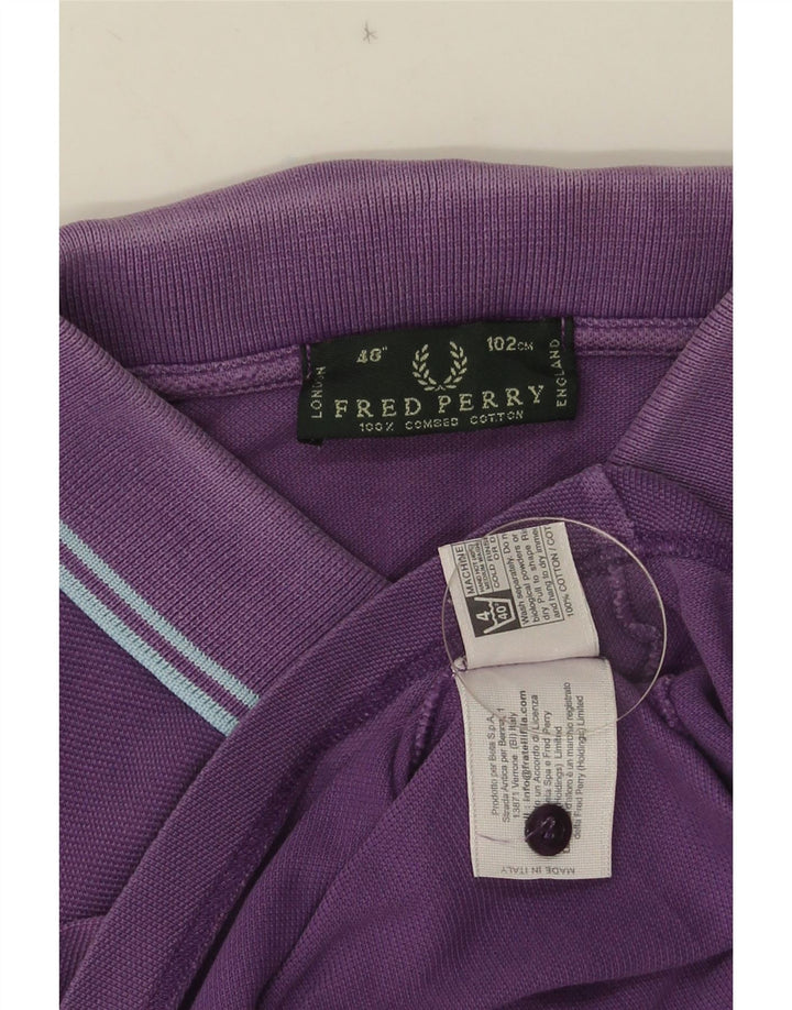 Мужская рубашка поло FRED PERRY, хлопок, фиолетовая полоска среднего размера