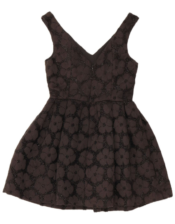 TOPSHOP Женское свободное платье без рукавов UK 4 XS, черный полиэстер с цветочным принтом