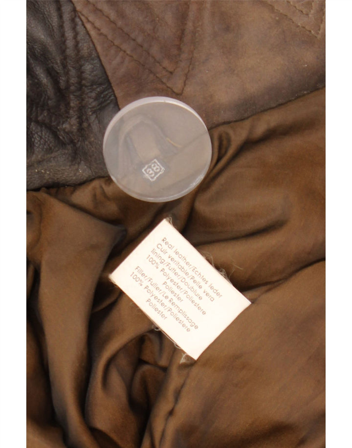 ВИНТАЖНОЕ женское кожаное пальто с капюшоном EU 38, кожа среднего коричневого цвета