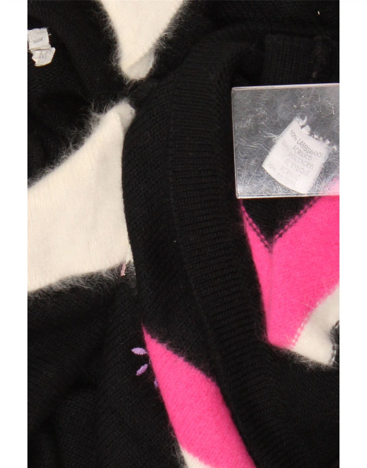 Винтажный женский джемпер с воротником-поло, Великобритания, 14, средний черный, цветных блоков