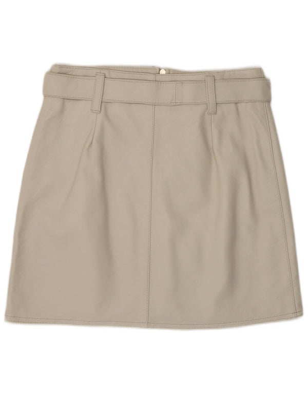 VINTAGE Womens Leather Skirt IT 44 Medium W28 Grey Leather