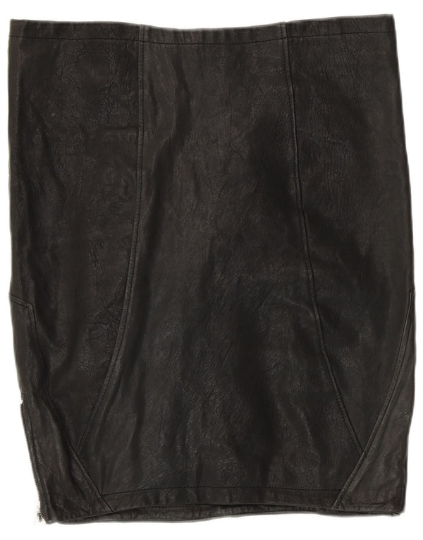 ВИНТАЖНАЯ женская кожаная юбка UK 12 Medium W30 Черная кожа в стиле пэчворк