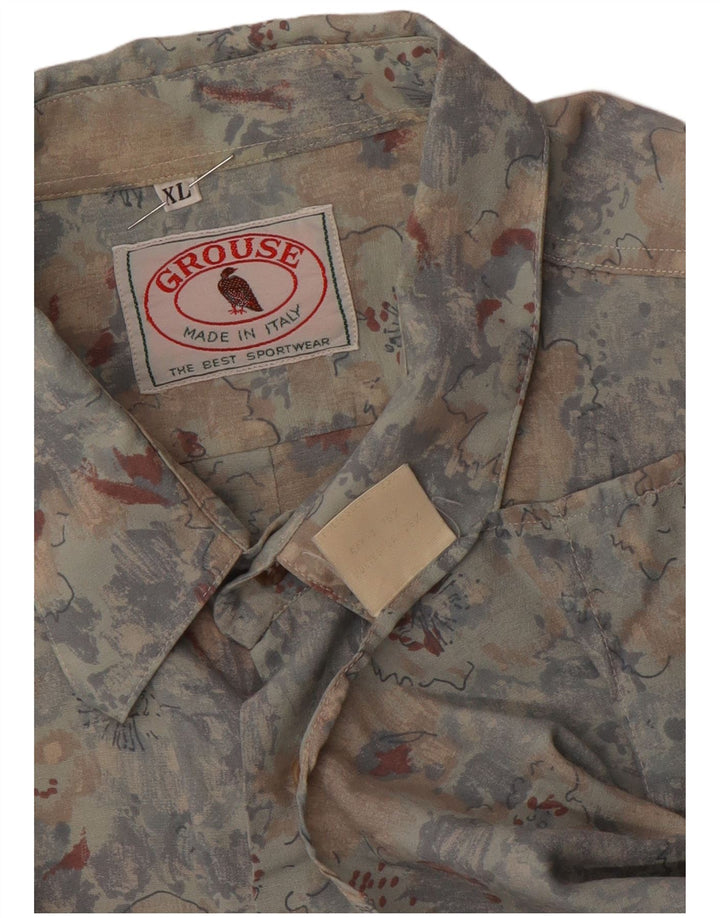 VINTAGE Мужская рубашка с коротким рукавом XL, разноцветный вискоза с цветочным принтом