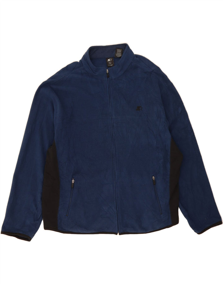 STARTER Mens Fleece Jacket UK 50/52 2XL Navy Blue Colourblock Polyester Vintage Starter and Second-Hand Starter from Messina Hembry 