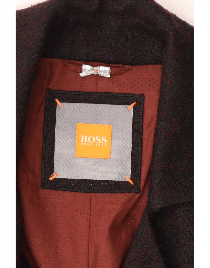 Hugo Boss Женское двубортное пальто UK 12 Средне-коричневый с геометрическим узором