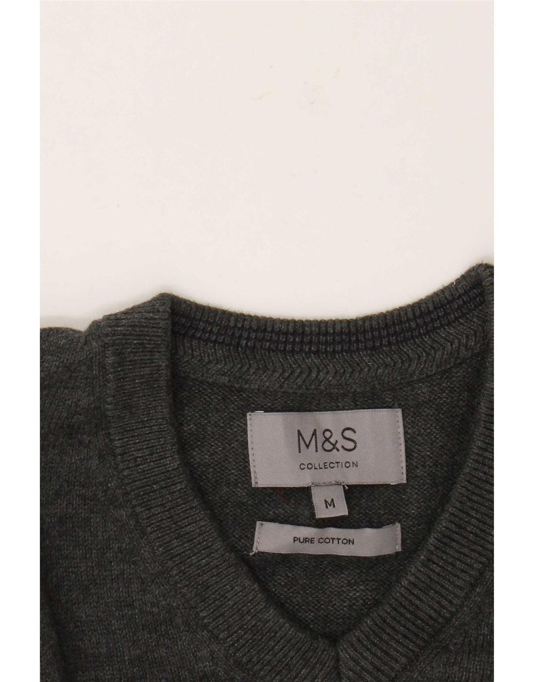 Мужской джемпер с v-образным вырезом Marks & Spencer, средний серый хлопковый свитер