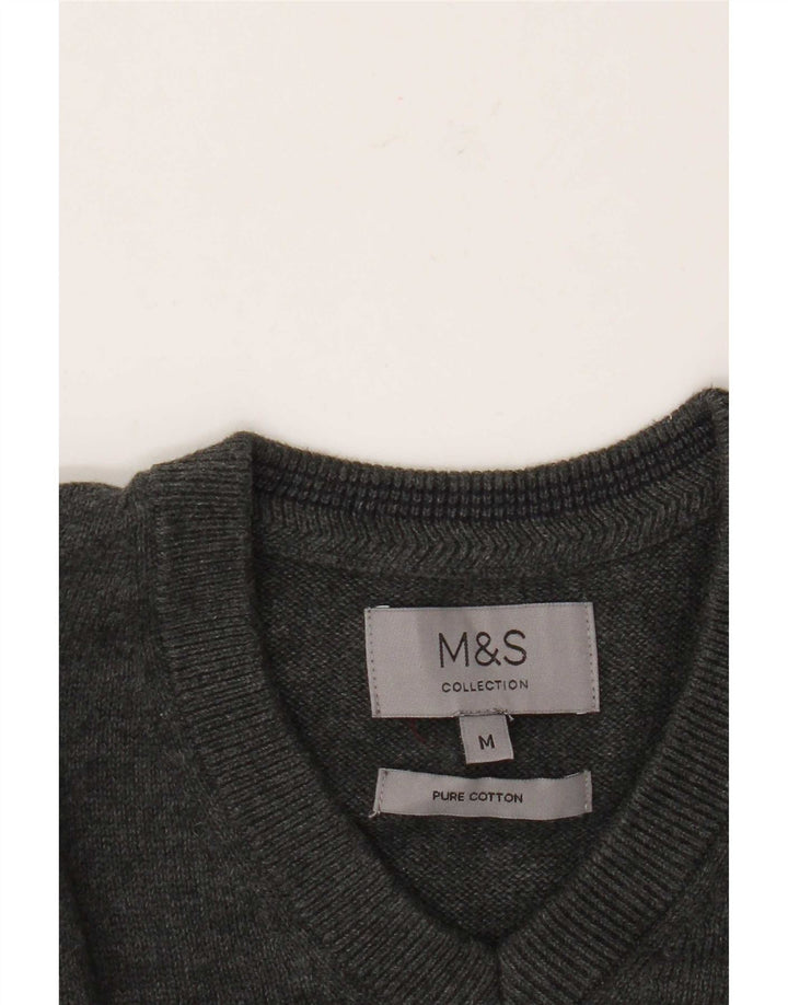 Мужской джемпер с v-образным вырезом Marks & Spencer, средний серый хлопковый свитер