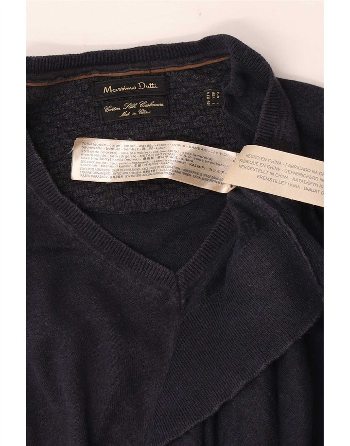 Мужской джемпер с v-образным вырезом Massimo Dutti, большой темно-синий, хлопковый