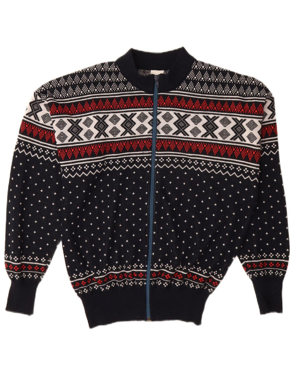 Винтажный мужской свитер-кардиган свободного кроя IT 44/46 XS Темно-синий Fair Isle