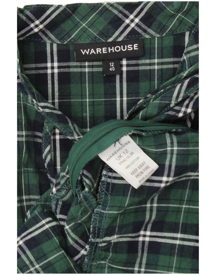 Женская блузка с длинным рукавом WAREHOUSE, топ UK 12, средний зеленый цвет в клетку