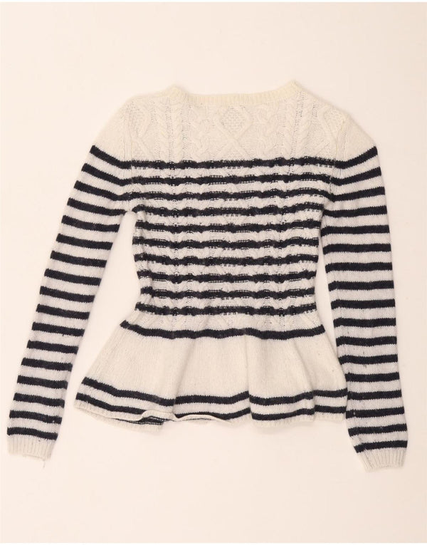 Женский приталенный джемпер с вырезом «лодочка» MASSIMO DUTTI UK 8, маленький белый