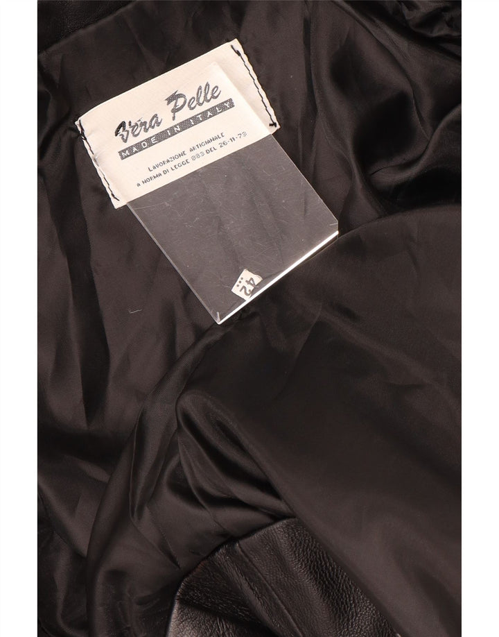 ВИНТАЖНЫЙ женский укороченный пиджак на 2 пуговицах IT 42, средний черный кожаный