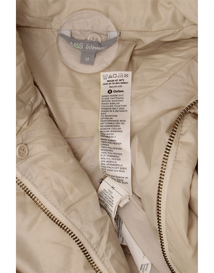 Женское длинное стеганое пальто с капюшоном Marks & Spencer UK 14 Medium Off White