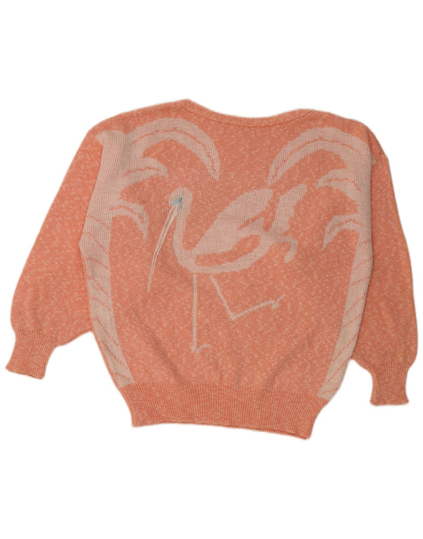 Винтажный женский джемпер с вырезом «лодочка», Великобритания, 18 XL, розовый в крапинку