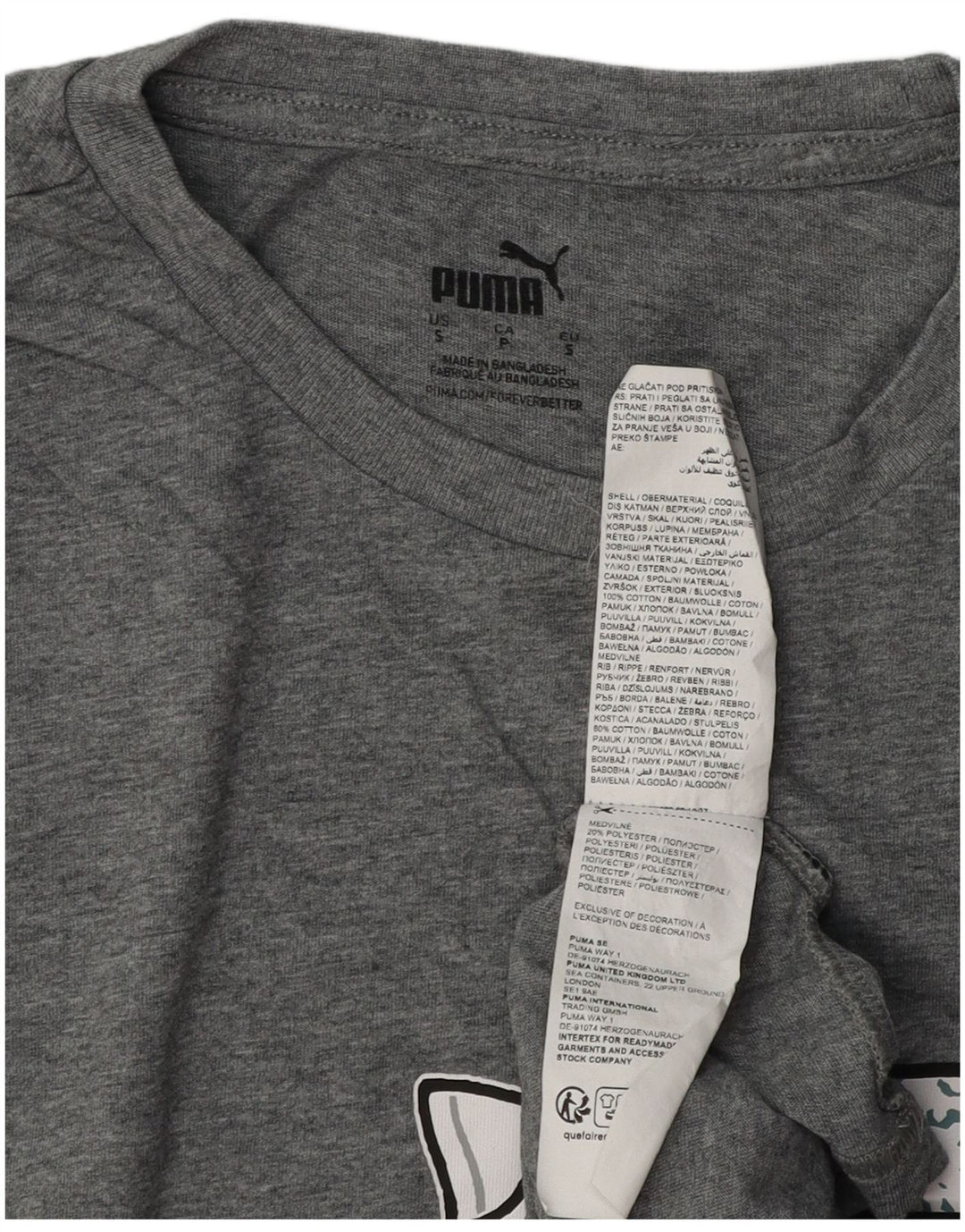 PUMA Mens Graphic T-Shirt Top Small Grey Cotton