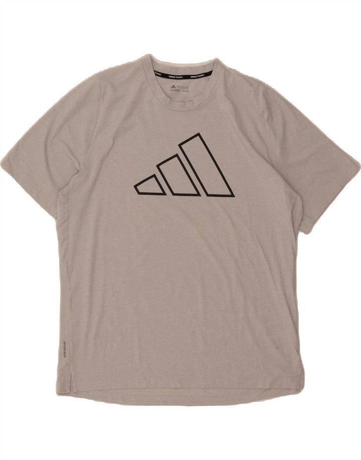 ADIDAS Mens Aeroready Graphic T-Shirt Top XL Grey Polyester Vintage Adidas and Second-Hand Adidas from Messina Hembry 