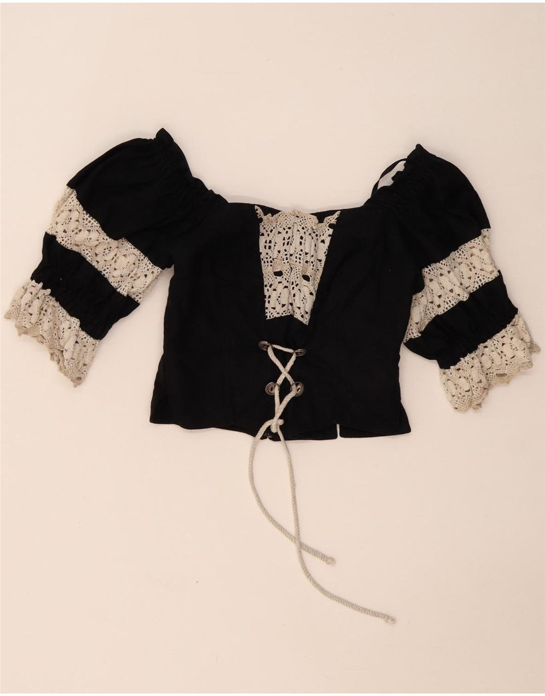 LANDHAUS Женский укороченный корсет Trachten UK 8, маленький черный лен с цветочным принтом