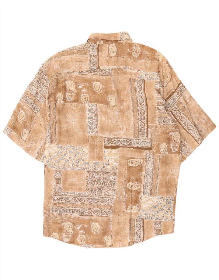 Мужская рубашка с коротким рукавом VINTAGE, большая коричневая в стиле пэчворк