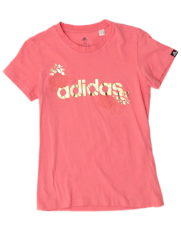 Adidas Womens Graphic T-Shirt Top UK 4/6 XS Pink Cotton