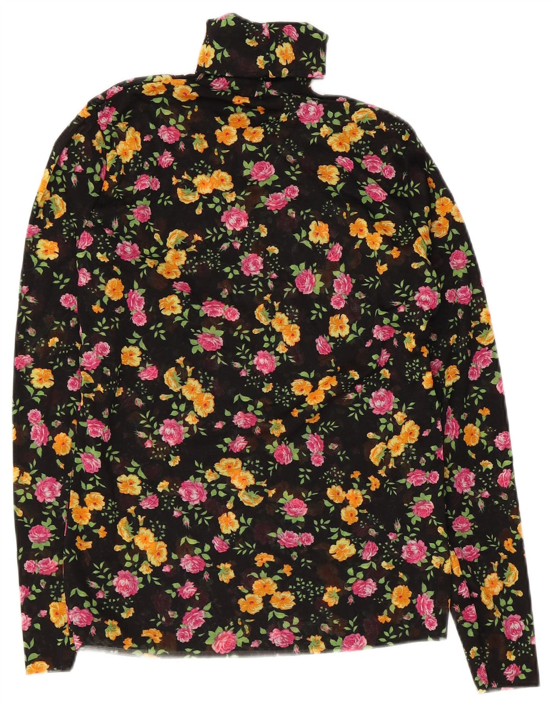 Винтажная женская блузка с длинным рукавом, топ UK 10, маленький черный цветочный принт