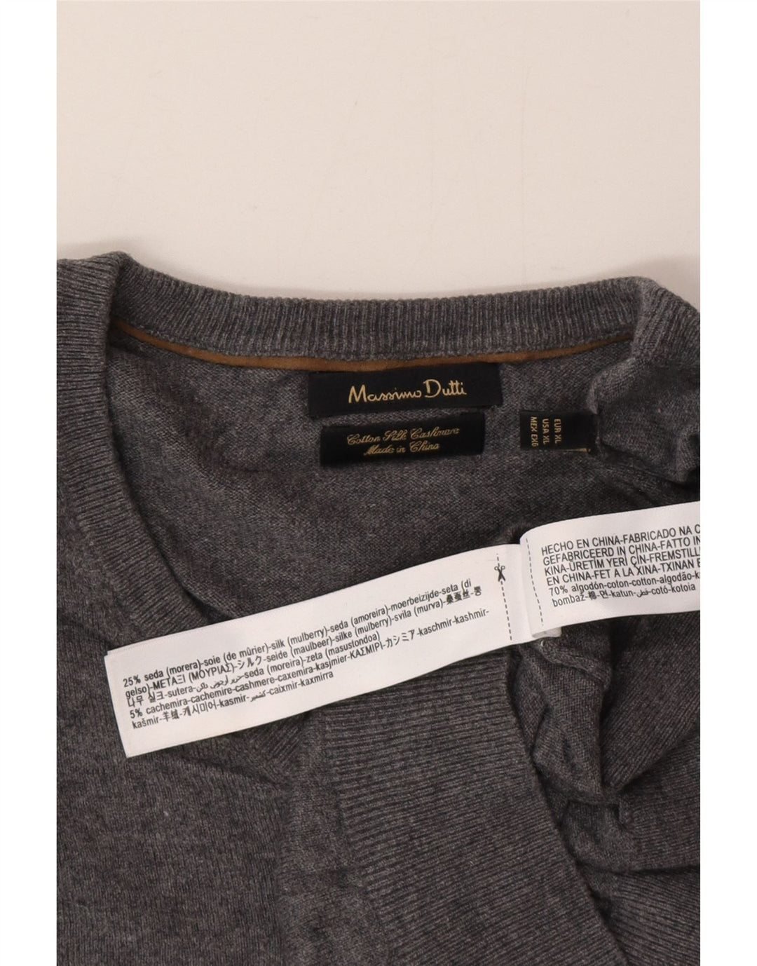Мужской джемпер с v-образным вырезом Massimo Dutti XL, серый хлопок