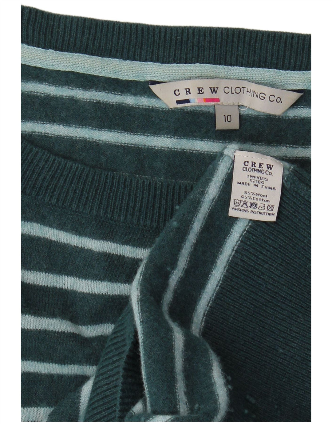 CREW CLOTHING Женский джемпер с длинными рукавами, UK 10, маленький зеленый в полоску