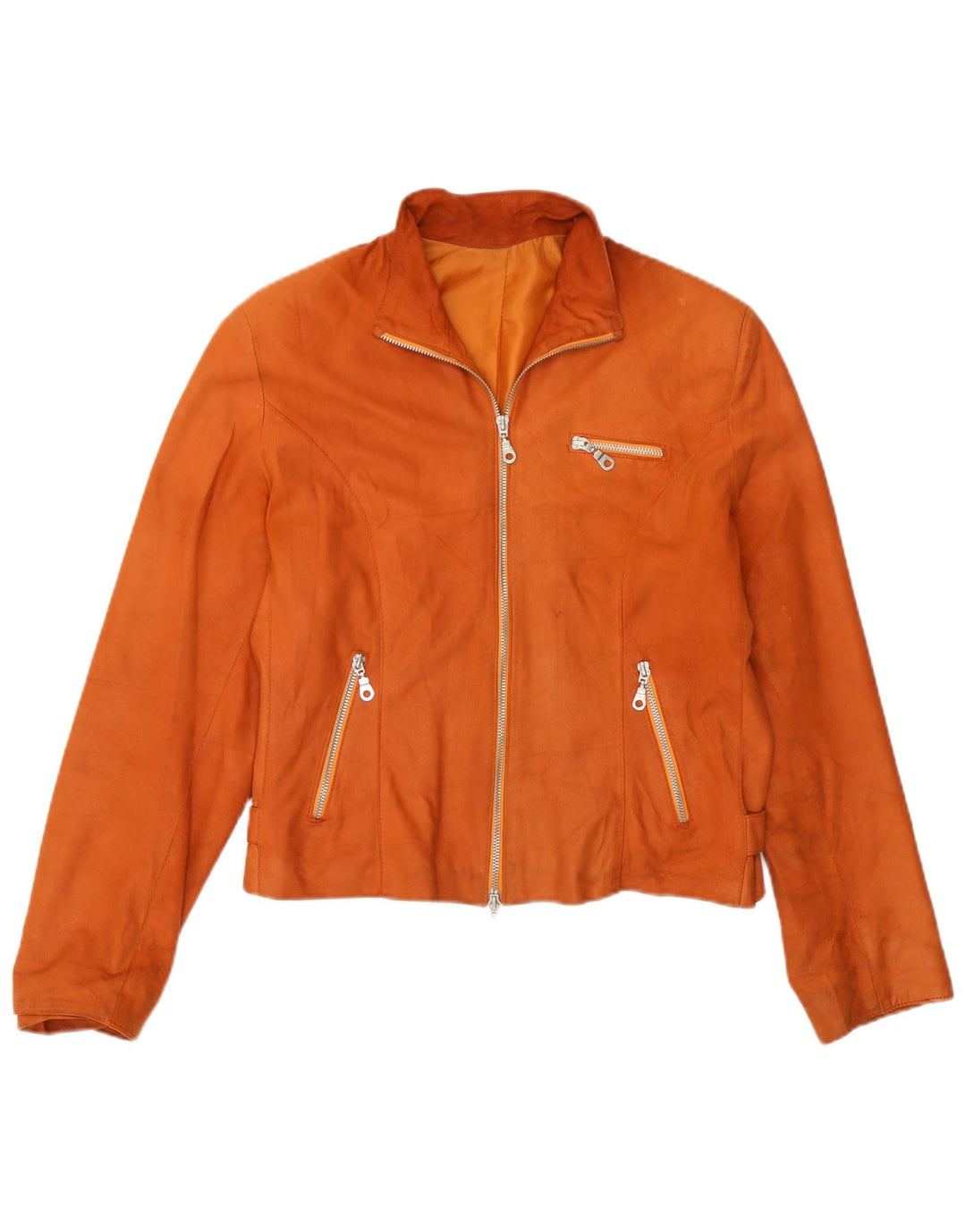 Винтажная женская укороченная кожаная куртка IT 44 Medium Orange Leather