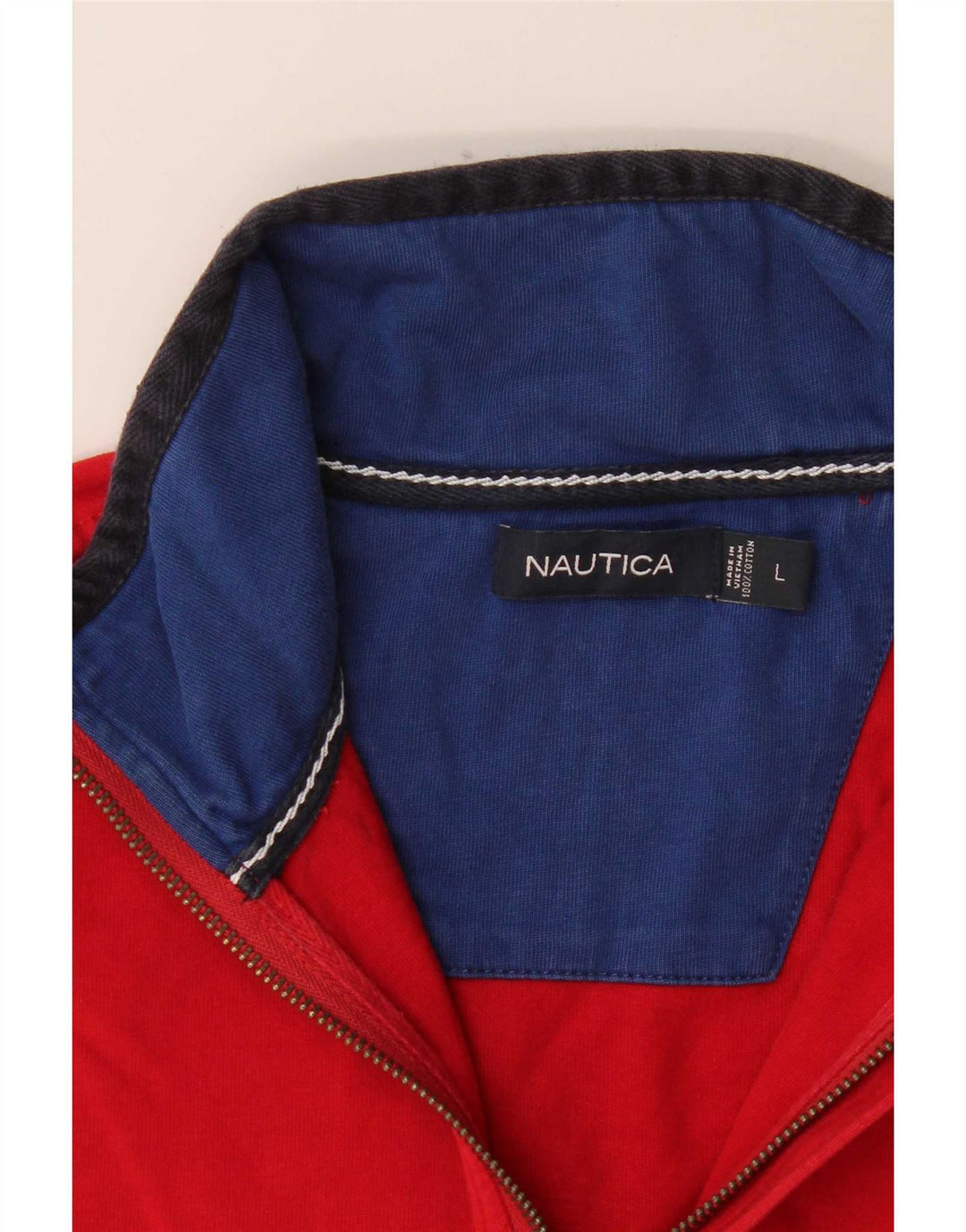 Мужской топ Nautica с воротником на молнии и длинными рукавами, большой красный, цветной блок