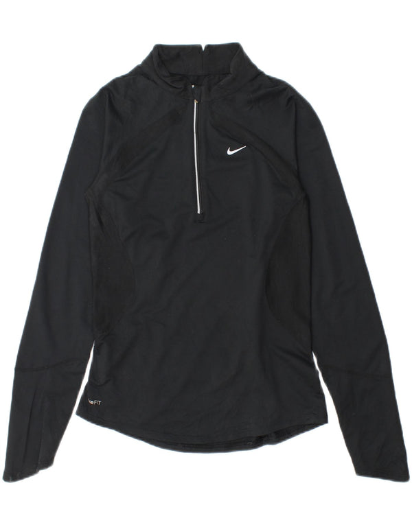 Женский топ Nike Dri Fit с воротником на молнии и длинным рукавом UK 4/6 XS, черный полиэстер