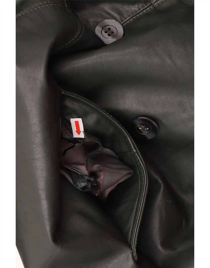 Винтажное женское двубортное кожаное пальто UK 18 XL, зеленое
