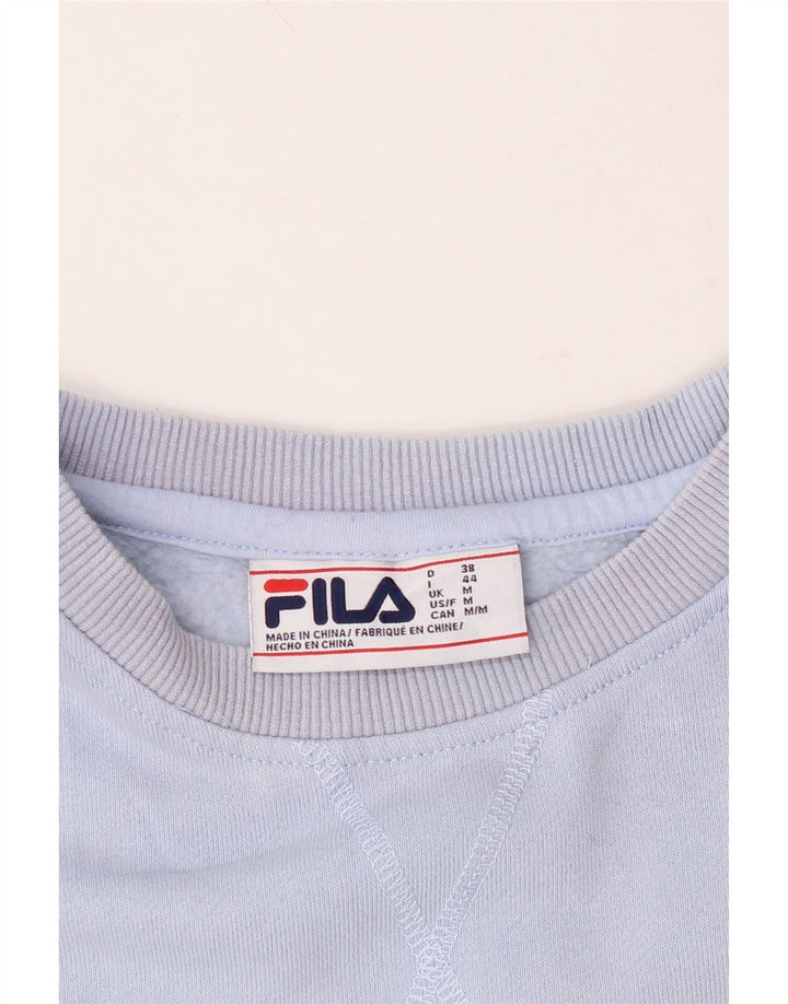 FILA Womens Graphic Sweatshirt Jumper UK 14 Medium Blue Cotton Vintage Fila and Second-Hand Fila from Messina Hembry 