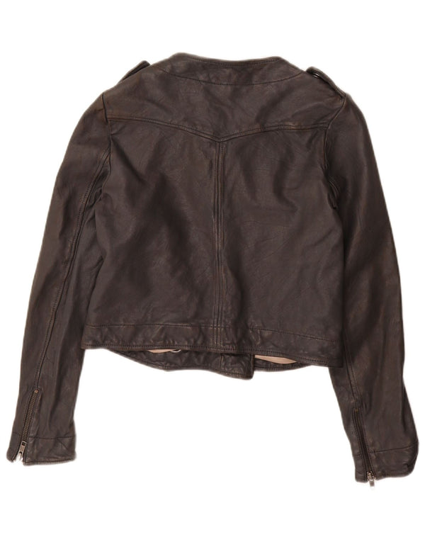 Женская укороченная куртка в стиле милитари French Connection UK 10, маленькая, черная кожаная