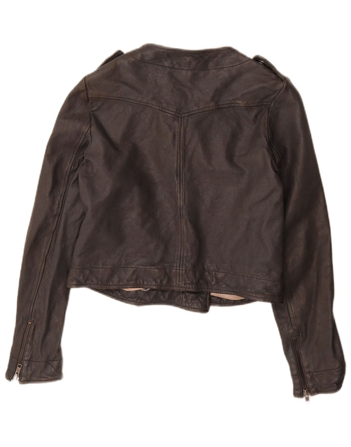 Женская укороченная куртка в стиле милитари French Connection UK 10, маленькая, черная кожаная