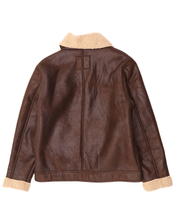Мужская куртка шерпа из искусственной кожи Jean Pascale UK 42 XL Коричневая с цветными блоками