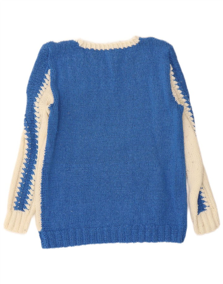 ВИНТАЖНЫЙ женский джемпер с v-образным вырезом, Великобритания, 10, маленький синий, с цветными блоками