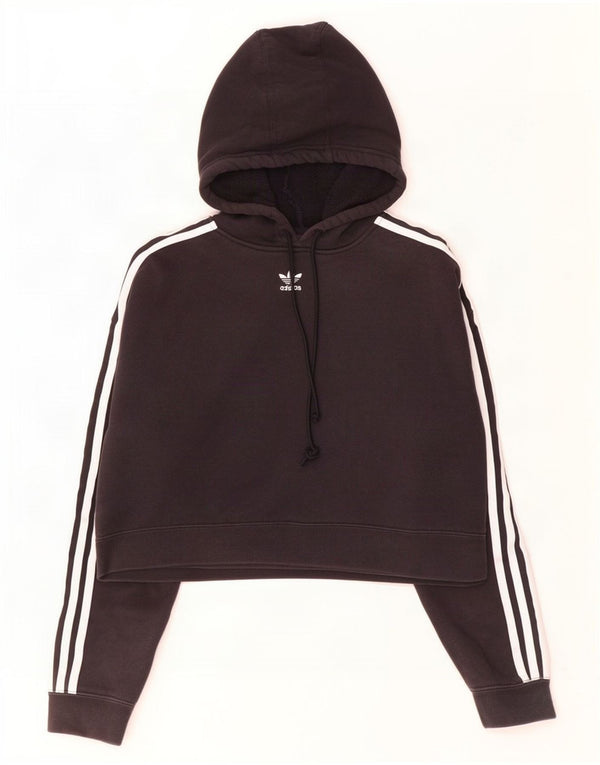 Женский укороченный джемпер с капюшоном Adidas Oversized UK 8, маленький, черный, хлопок