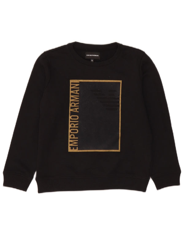 Свитшот с рисунком Emporio Armani для мальчиков 9-10 лет, черный хлопковый джемпер