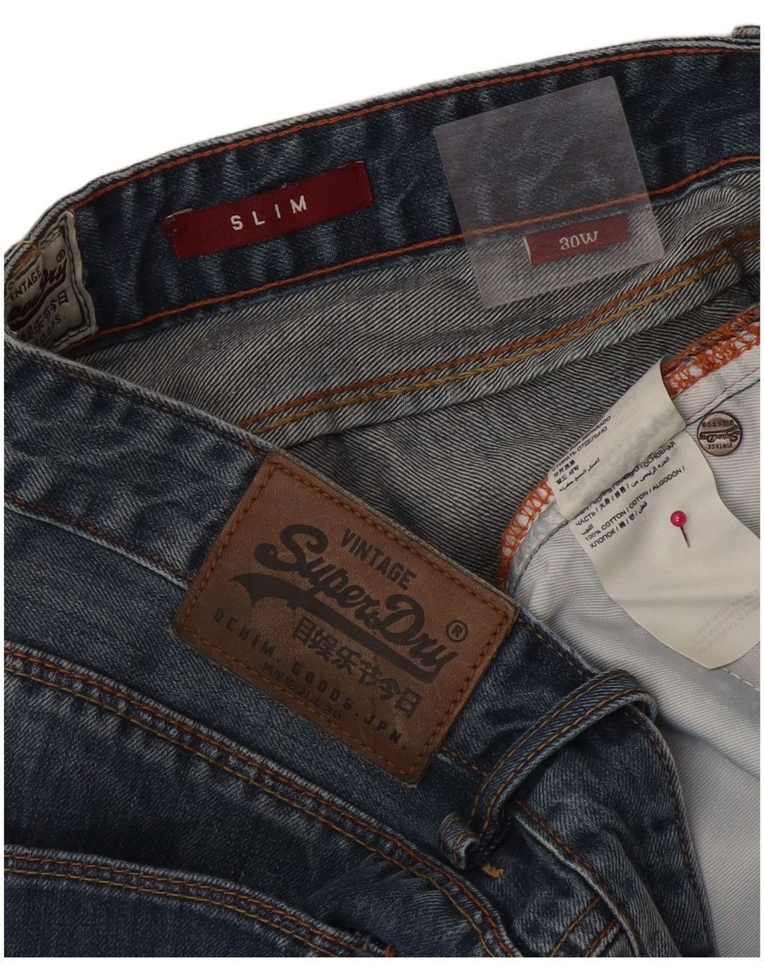 Мужские узкие джинсовые шорты Superdry W30, хлопковые, среднего синего цвета