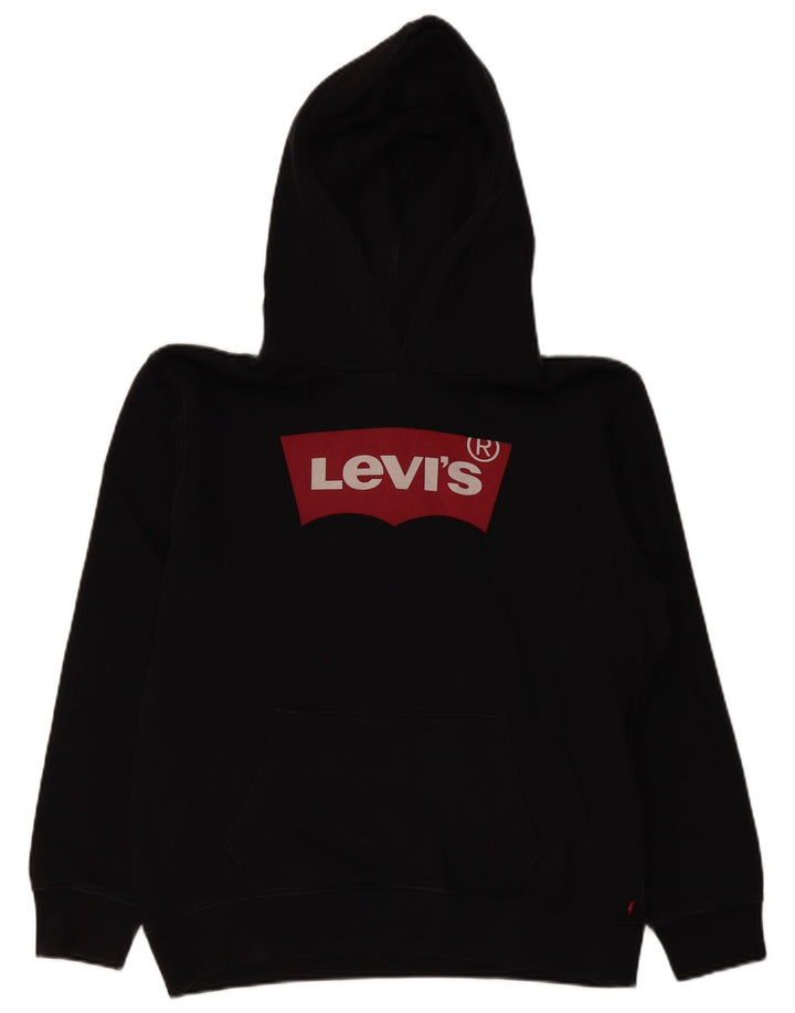 Женский джемпер с капюшоном с рисунком LEVI'S UK 16, большой размер, черный хлопок