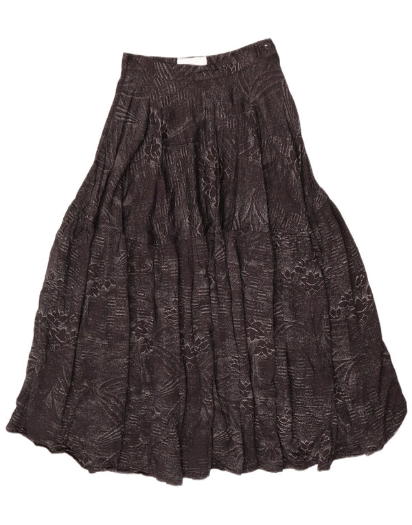 Винтажная женская расклешенная юбка с высокой талией среднего размера W24, черный хлопок с цветочным принтом