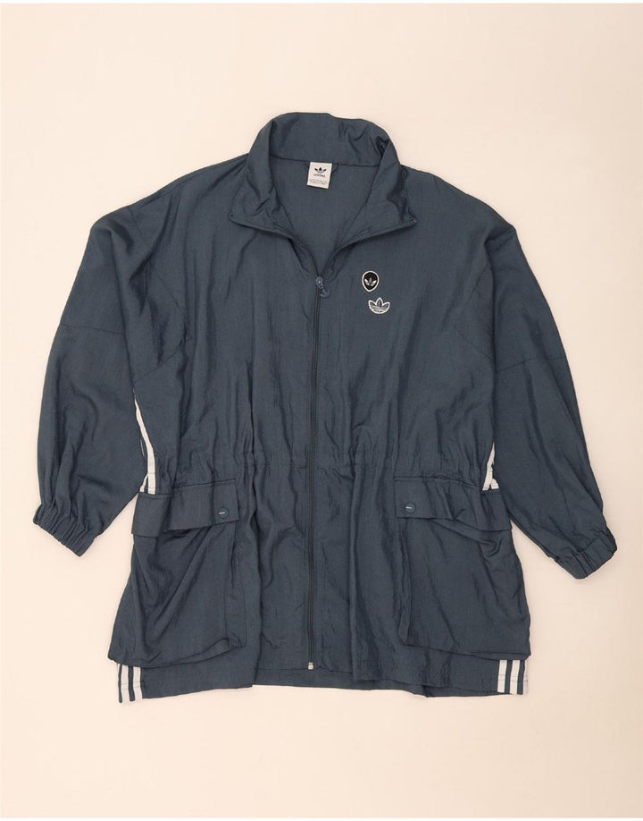 Женская куртка оверсайз Adidas UK 8, маленькая, синяя, полиамид