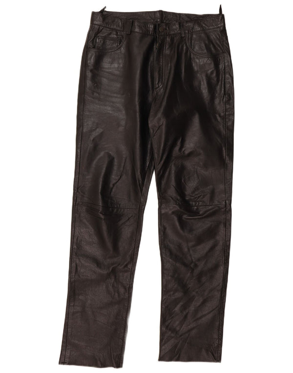 Винтажные мужские прямые кожаные брюки XL W38 L34 черные