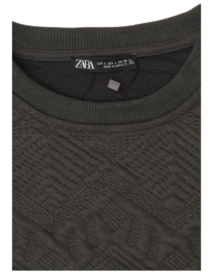 Женский укороченный свитер Zara UK 14, большой серый полиэстер с геометрическим рисунком