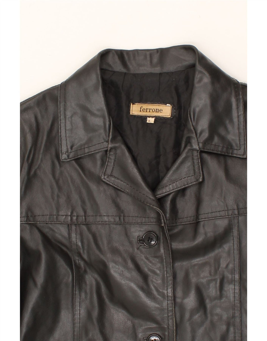 FERRONE Womens Leather Jacket UK 16 Large Black Leather Vintage Ferrone and Second-Hand Ferrone from Messina Hembry 