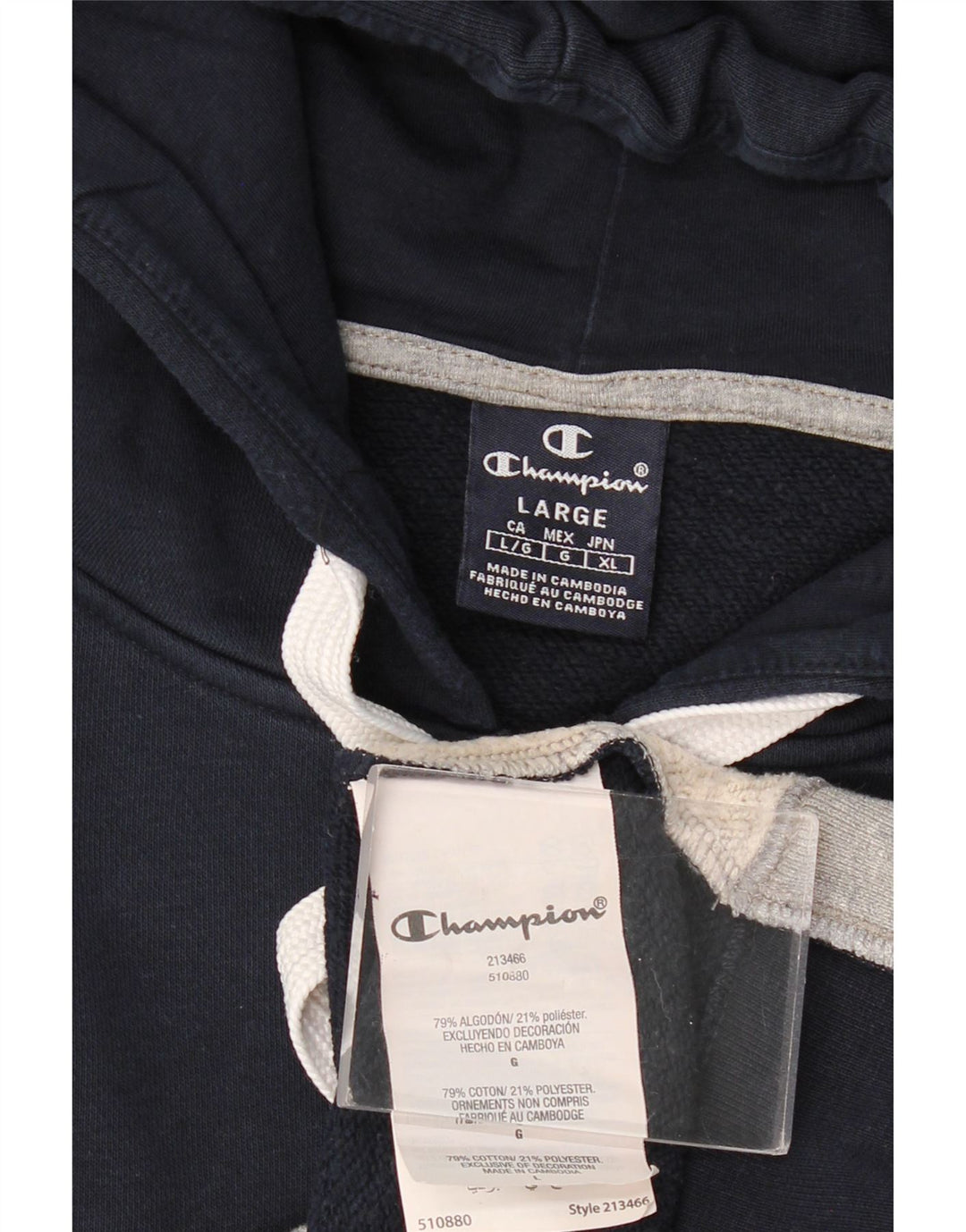 Мужской свитер с капюшоном и молнией Champion, большой темно-синий, хлопковый с цветными блоками