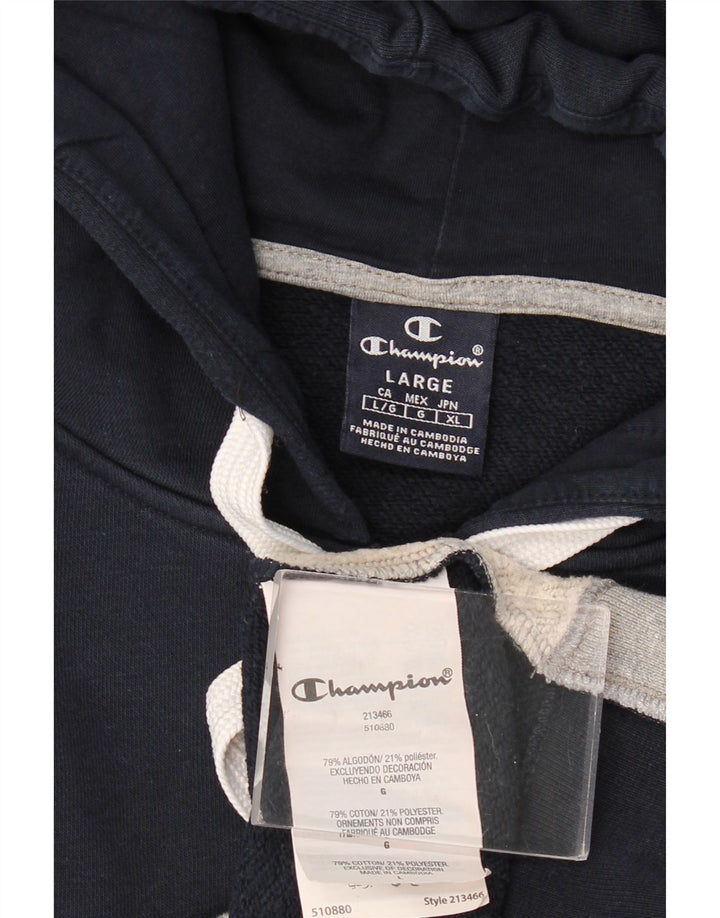 Мужской свитер с капюшоном и молнией Champion, большой темно-синий, хлопковый с цветными блоками