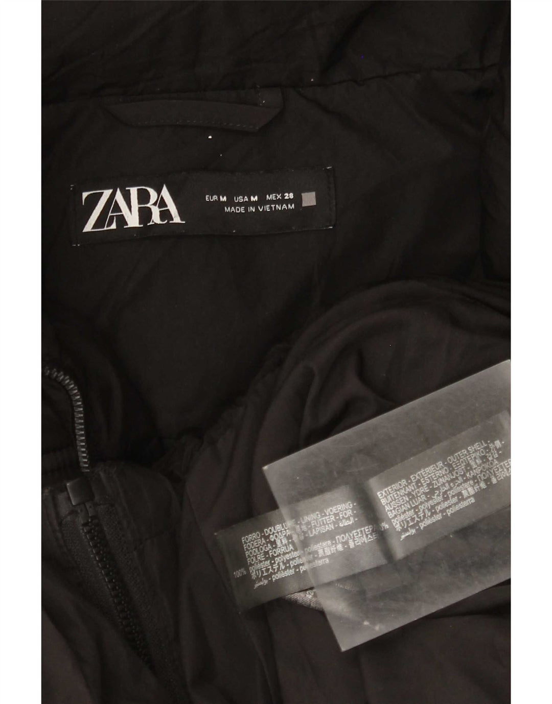 Женская утепленная куртка оверсайз с капюшоном Zara UK 14, средний черный полиэстер