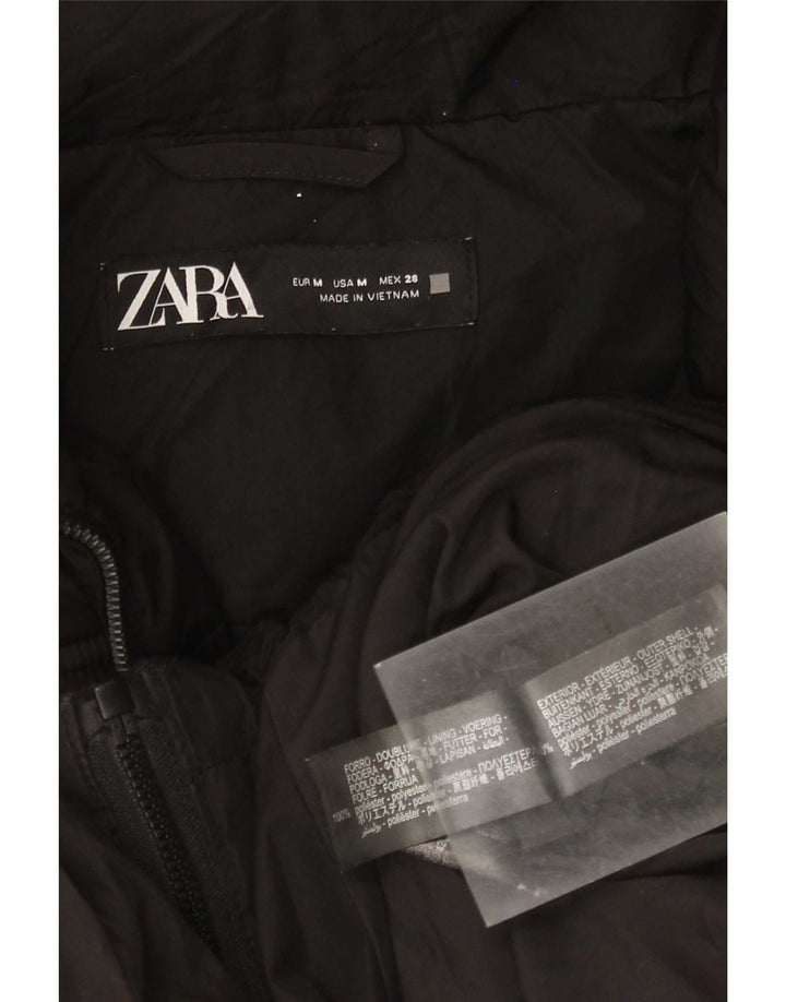 Женская утепленная куртка оверсайз с капюшоном Zara UK 14, средний черный полиэстер