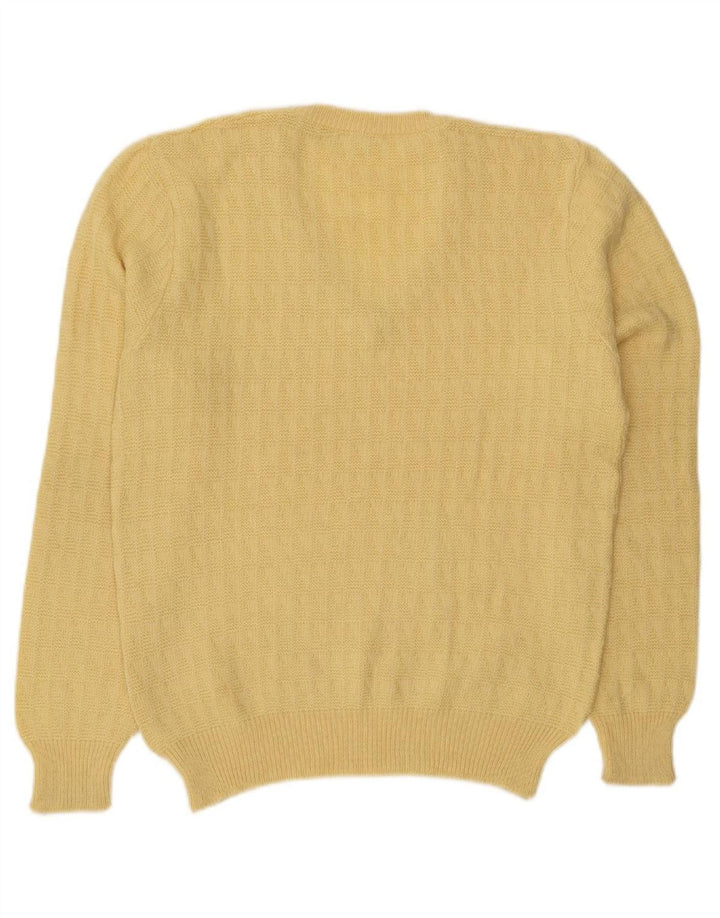 VINTAGE Mens V-Neck Jumper Sweater Medium Yellow Wool